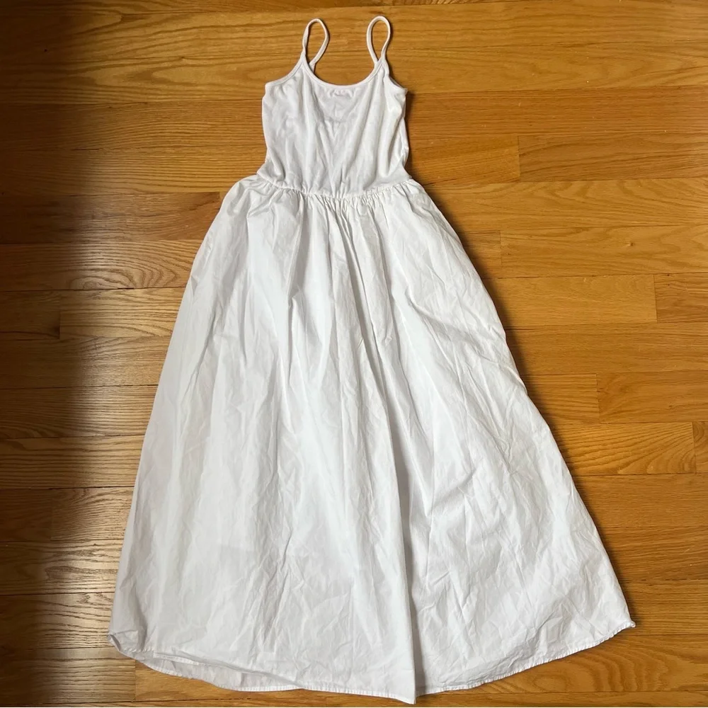 Chic White Sleeveless Patchwork Pockets Cotton Cami Midi Dress Size XS - Picture 3 of 8